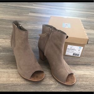 TOMS Suede Taupe Peep Toe Booties